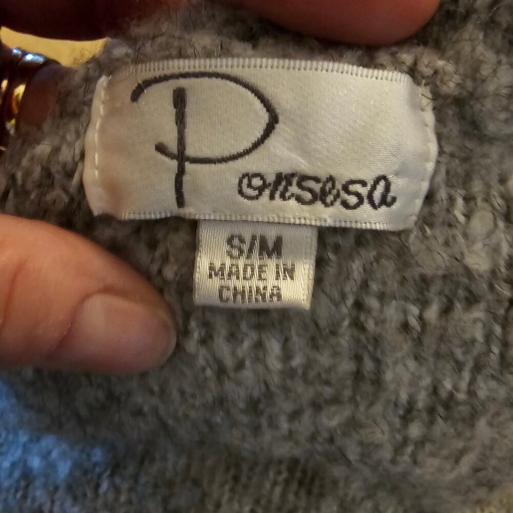 Ponsesa Cowl Neck Bouclé Knit Poncho Sweater Relaxed Cozy Luxury Heathered Grey - Picture 5 of 10